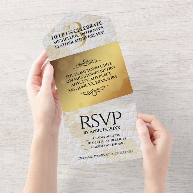 Elegant 3rd Leather Wedding Anniversary All In One Invitation (Tearaway)
