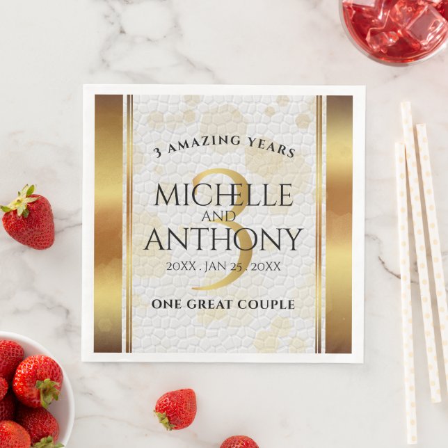 Elegant 3rd Leather Wedding Anniversary Napkin (Insitu)