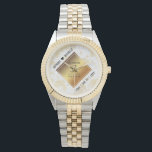 Elegant 3rd Leather Wedding Anniversary Watch<br><div class="desc">Celebrate the 3rd leather wedding anniversary and a love that stands the test of time with this stylish watch! Elegant black lettering with gold-dusted hexagonal confetti and a gold foil diamond on a luxurious white leather background add a memorable touch for this special occasion and milestone. Customise with couple's names...</div>