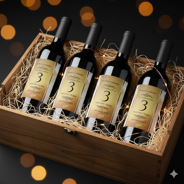 Elegant 3rd Leather Wedding Anniversary Wine Label (3rd Leather Wedding Anniversary Wine/Liquor Drink Labels Cover Photo)