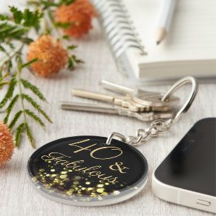 Elegant 40 and Fabulous Black and Gold Glitter Key Ring