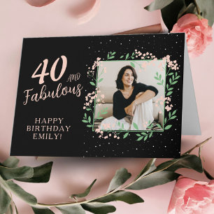 Elegant 40 and Fabulous Flower 40th Birthday Photo Card