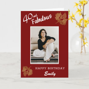 Elegant 40 and Fabulous Gold Foliage 40th Birthday Card