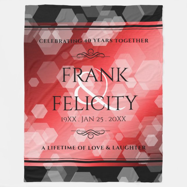 Elegant 40th 80th Ruby Wedding Anniversary Fleece Blanket (Front)