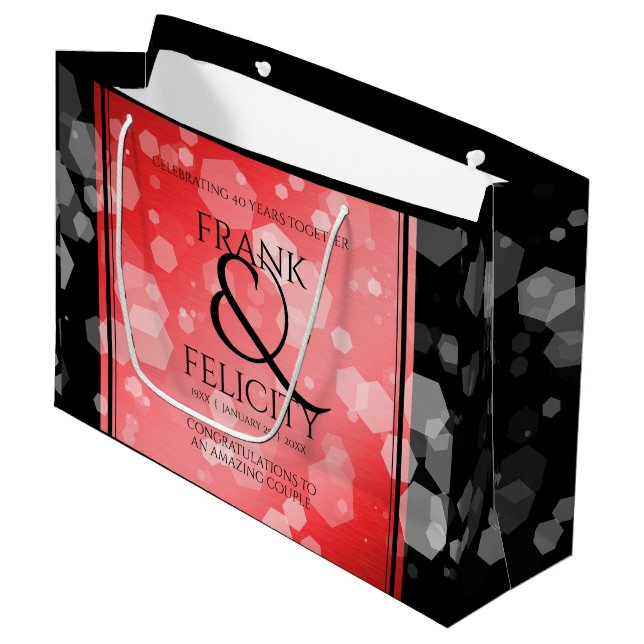 Elegant 40th 80th Ruby Wedding Anniversary Large Gift Bag (Front Angled)