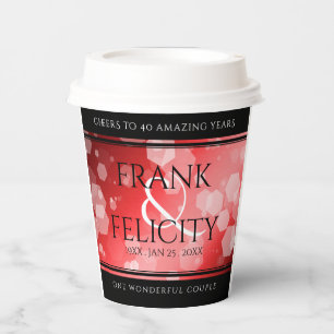 Elegant 40th 80th Ruby Wedding Anniversary Paper Cups