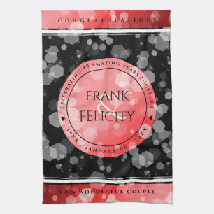 Elegant 40th 80th Ruby Wedding Anniversary Tea Towel
