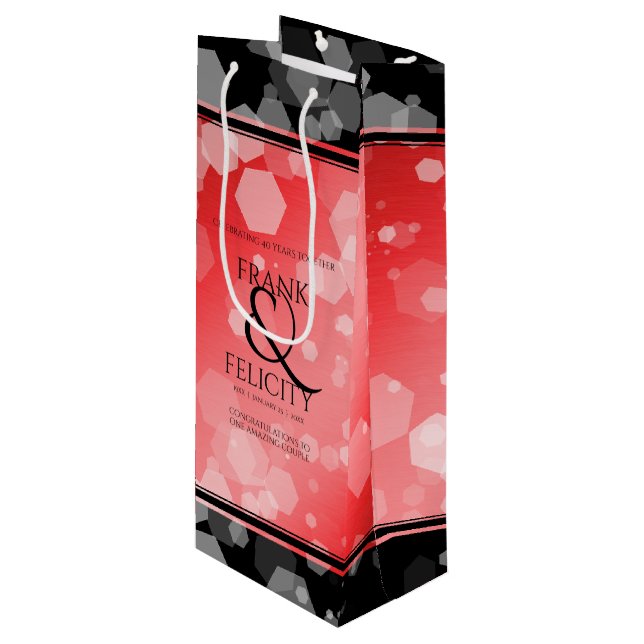 Elegant 40th 80th Ruby Wedding Anniversary Wine Gift Bag (Front Angled)