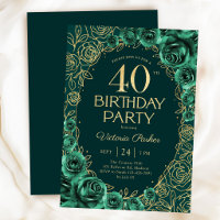 Elegant 40th Birthday Emerald Green & Gold Floral