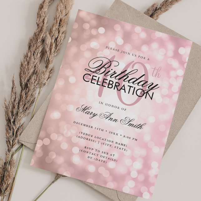 Elegant 40th Birthday Glam Rose Gold Shimmer Light Invitation (Elegant 40th Birthday Glam Rose Gold Shimmer Light Invitation)