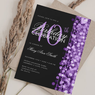 Elegant 40th Birthday Glam Sparkles Purple Invitation
