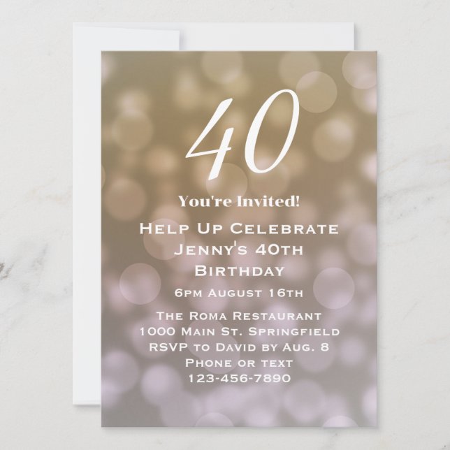 Elegant 40th Birthday Invitation For Her  (Front)