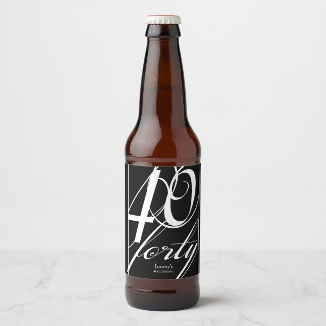 Elegant 40th Birthday Party Beer Bottle Label (Front)