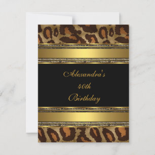 Elegant 40th Birthday Party Black Gold Animal Invitation