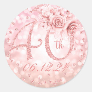 Elegant 40th Birthday Party Glam Lights Rose Gold  Classic Round Sticker