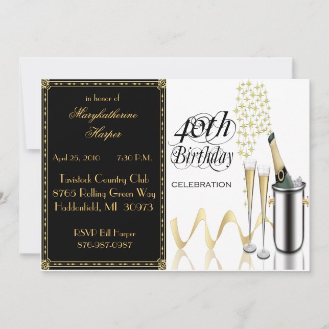 Elegant 40th Birthday Party Invitation (Front)