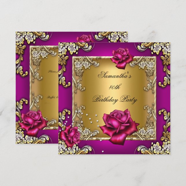 Elegant 40th Birthday Party Pink Rose Gold Invitation (Front/Back)