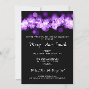 Elegant 40th Birthday Party Purple Bokeh Lights Invitation