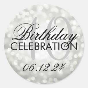 Elegant 40th Birthday Party Silver Glitter Lights Classic Round Sticker