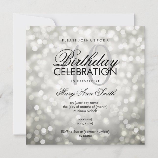 Elegant 40th Birthday Party Silver Glitter Lights Invitation (Front)