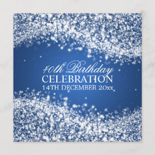 Elegant 40th Birthday Party Sparkling Wave Blue Invitation