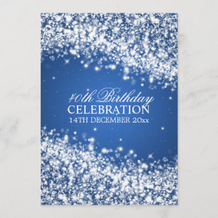 Elegant 40th Birthday Party Sparkling Wave Blue Invitation