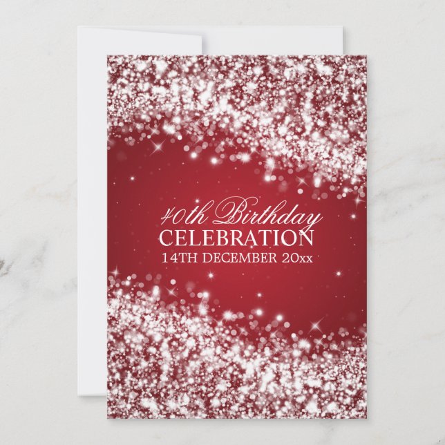 Elegant 40th Birthday Party Sparkling Wave Red Invitation (Front)