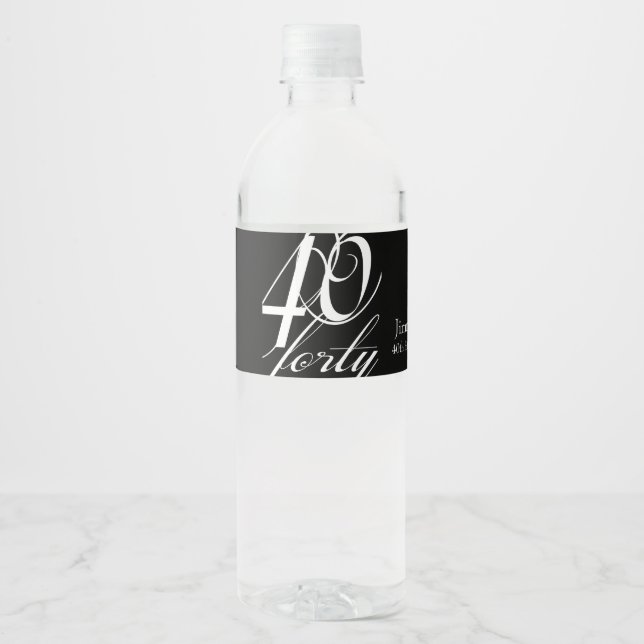 Elegant 40th Birthday Party Water Bottle Label (Front)