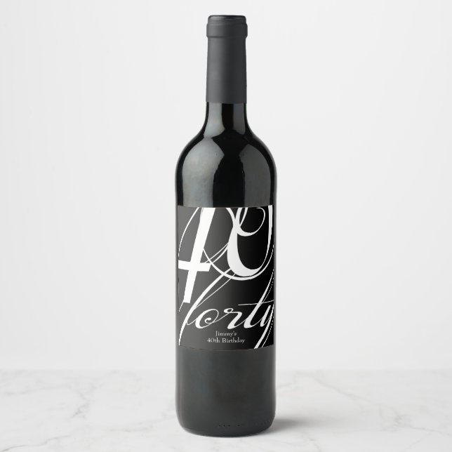 Elegant 40th Birthday Party Wine Label (Front)