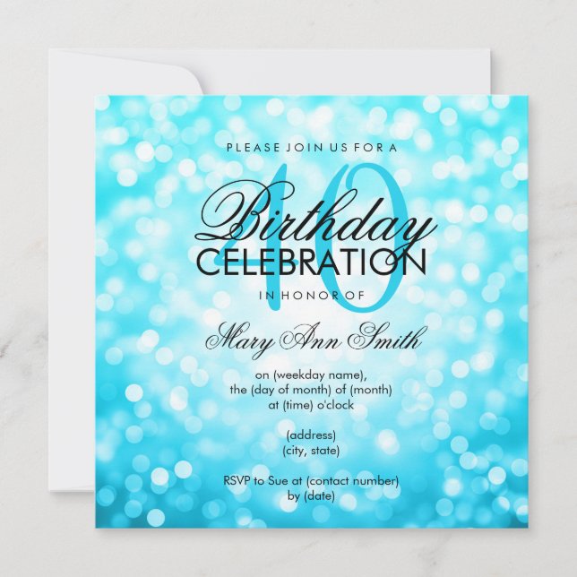 Elegant 40th Birthday Turquoise Glitter Lights Invitation (Front)