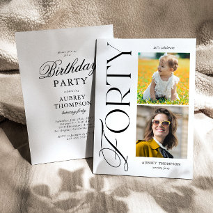 Elegant 40th Birthday Two Photo Invitation