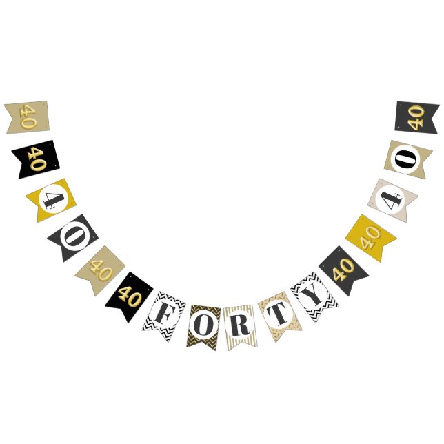 Elegant 40th fortieth gold charcoal modern party bunting  (All)