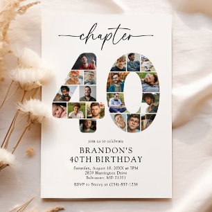Elegant 40th Photo Chapter 40 Birthday Invitation