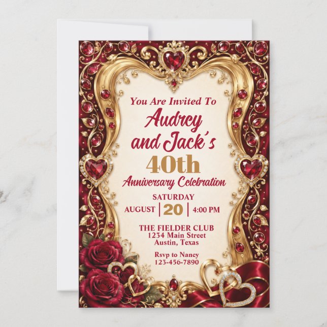 Elegant 40th Ruby Anniversary Invitation (Front)