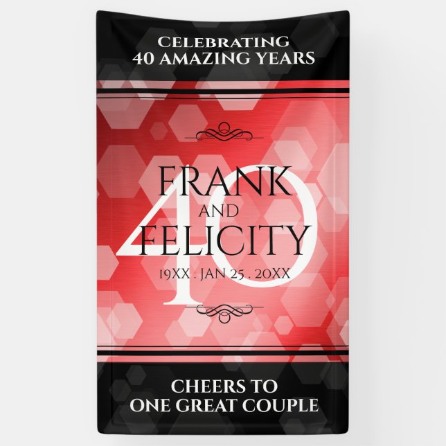 Elegant 40th Ruby Wedding Anniversary Celebration Banner (Vertical)
