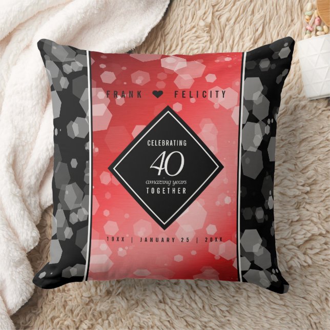 Elegant 40th Ruby Wedding Anniversary Celebration Cushion (Blanket)
