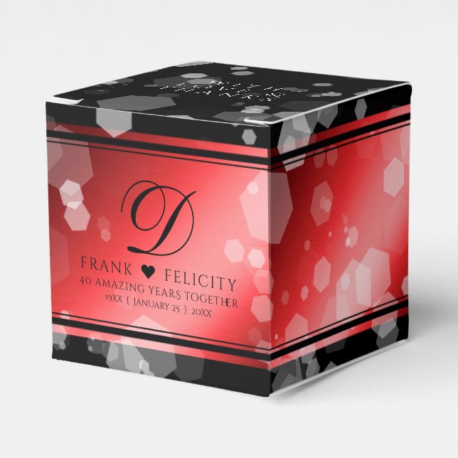 Elegant 40th Ruby Wedding Anniversary Celebration Favour Box (Front Side)