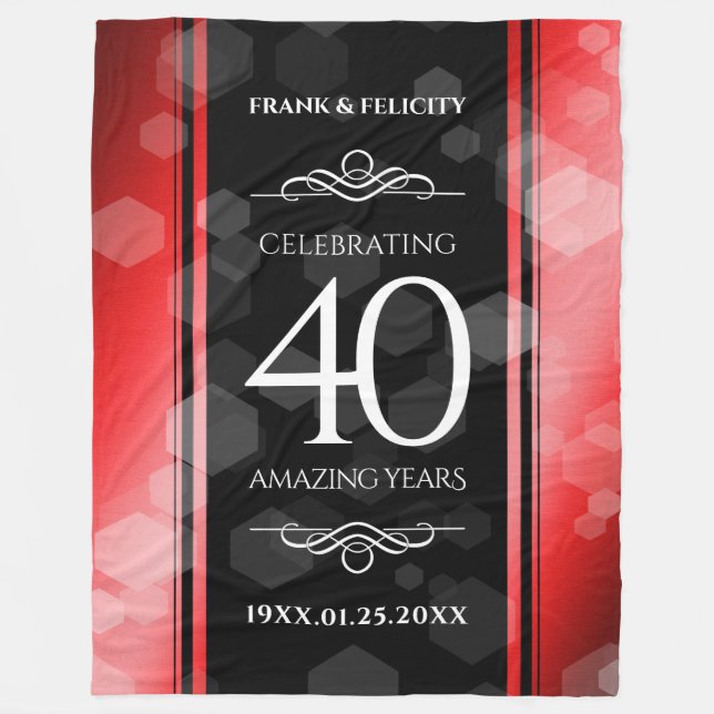 Elegant 40th Ruby Wedding Anniversary Celebration Fleece Blanket (Front)