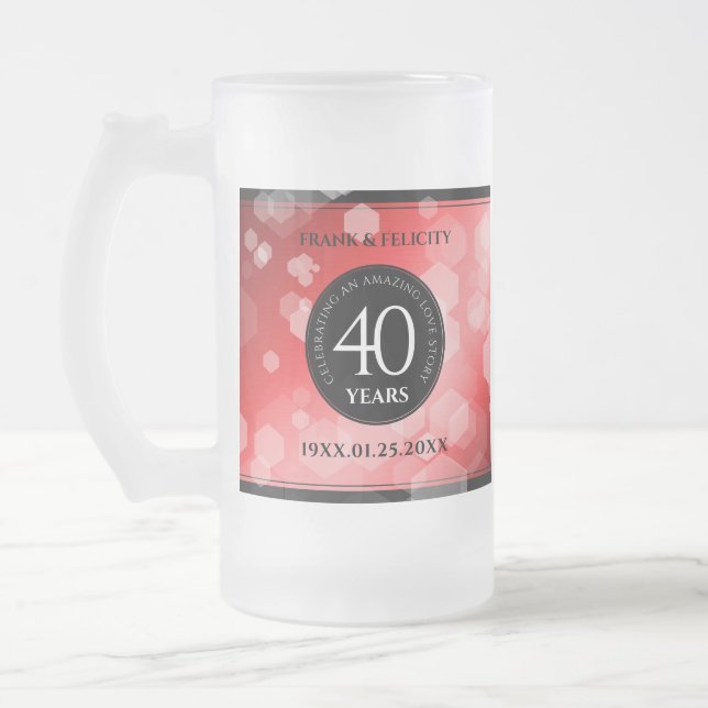 Elegant 40th Ruby Wedding Anniversary Celebration Frosted Glass Beer Mug (Left)