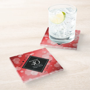 Elegant 40th Ruby Wedding Anniversary Celebration Glass Coaster