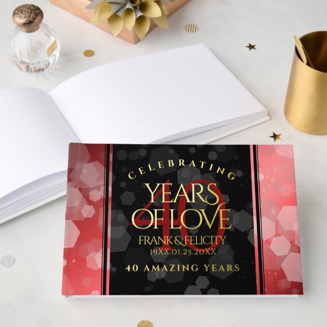 Elegant 40th Ruby Wedding Anniversary Celebration Guest Book (Elegant 40th Ruby Wedding Anniversary Foil Guest Book Cover Photo)