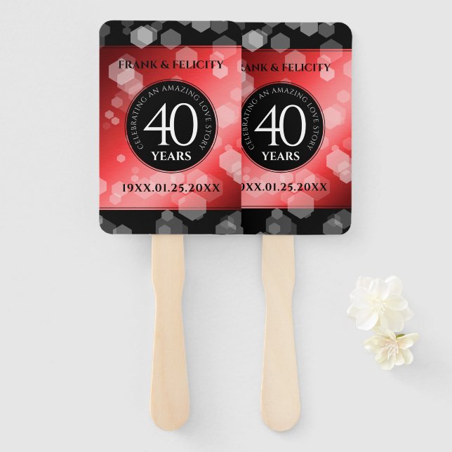 Elegant 40th Ruby Wedding Anniversary Celebration Hand Fan (Front and Back)