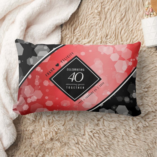 Elegant 40th Ruby Wedding Anniversary Celebration Lumbar Cushion (Blanket)