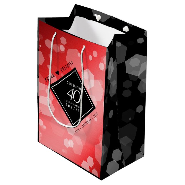 Elegant 40th Ruby Wedding Anniversary Celebration Medium Gift Bag (Front Angled)