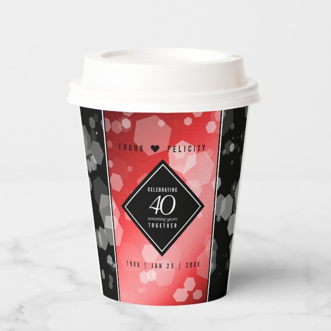Elegant 40th Ruby Wedding Anniversary Celebration Paper Cups (Front)