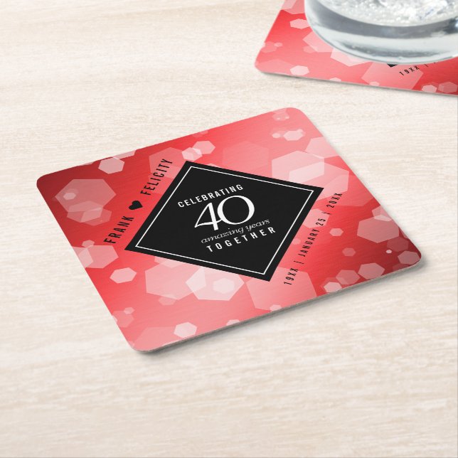 Elegant 40th Ruby Wedding Anniversary Celebration Square Paper Coaster (Angled)