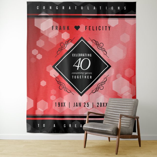 Elegant 40th Ruby Wedding Anniversary Celebration Tapestry (In Situ)