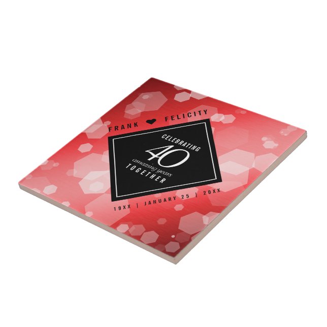 Elegant 40th Ruby Wedding Anniversary Celebration Tile (Side)