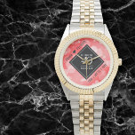 Elegant 40th Ruby Wedding Anniversary Celebration Watch<br><div class="desc">Celebrate the 40th wedding anniversary and a love that stands the test of time with this stylish watch! Elegant black and white lettering with hexagonal confetti on a ruby red background add a memorable touch for this special occasion and extraordinary milestone. Personalise with the couple's names and dates of marriage....</div>