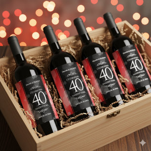 Elegant 40th Ruby Wedding Anniversary Celebration Wine Label